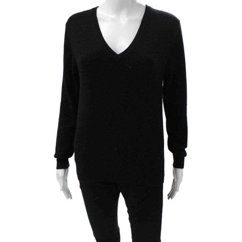 Lingua Franca Womens Black Cashmere V-Neck Pullover Sweater Long Sleeve Size XS